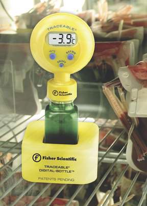 Fisher Scientific Traceable Digital-Bottle - Digital Refrigerator / Freezer Thermometer Fahrenheit / Celsius -22° to +122°F (-30° to +50°C) Stainless Steel / Glycol Bottle Probe Desk / Wall Mount Battery Operated - 06664255