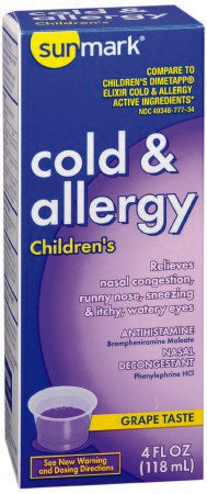 McKesson sunmark Children's Cold Relief 2.5 mg - 1 mg / 5 mL Strength Elixir 4 oz. - 49348077734