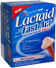 Lactaid Fast Act - Dietary Supplement Lactase Enzyme 9000 FCC Units Strength Tablet 60 per Bottle Vanilla Flavor - 00045093060