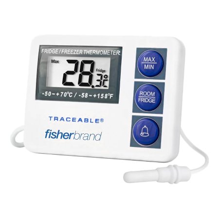 Fisherbrand - Digital Refrigerator / Freezer Thermometer with Alarm Fahrenheit / Celsius -58° to +158°F (-50° to +70°C) External Probe Flip-out Stand / Wall Mount Battery Operated - S01556