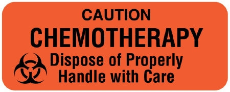 United Ad Label UAL Pre-Printed Label Warning Label CAUTION CHEMOTHERAPY / Dispose of Properly Handle with Care Fluorescent Red 7/8 X 2-1/4 Inch - ULPH225