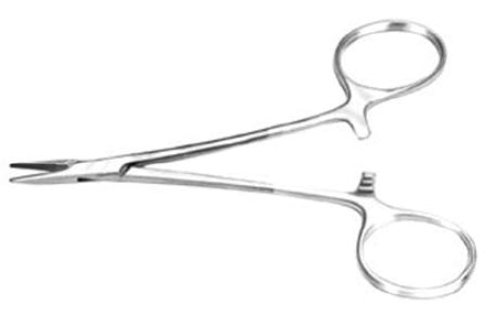 Bausch & Lomb - Needle Holder 114 mm Length Straight, Delicate 12 mm Serrated Jaw Finger Ring Handle - P0404