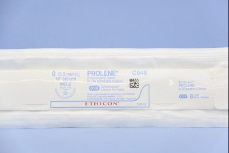 J & J Healthcare Systems Prolene Suture with Needle Nonabsorbable Uncoated Blue Suture Monofilament Polypropylene Suture Size 0 18 Inch Suture 1-Needle 26 mm Length 1/2 Circle Taper Point Needle - C827G