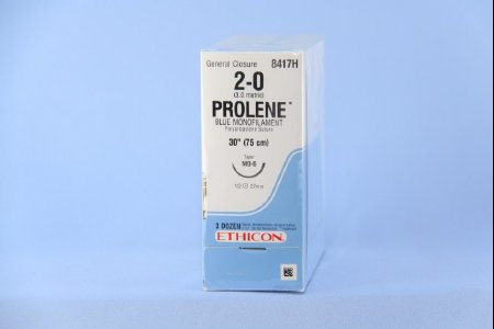 Prolene - Suture with Needle Nonabsorbable Uncoated Blue Suture Monofilament Polypropylene Suture Size 2 - 0 30 Inch Suture 1-Needle 26 mm Length 1/2 Circle Taper Point Needle - 8417H
