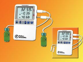 Fisher Scientific Traceable Hi-Accuracy Refrigerator / Freezer Thermometer Fahrenheit / Celsius -58° to +158°F (-50° to +70°C) Bottle Probe Desk / Wall Mount Battery Operated - 15078215