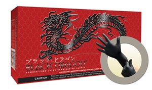 Black Dragon - Exam Glove Medium NonSterile Latex Standard Cuff Length Fully Textured Black Not Chemo Approved - BD-1002-PF