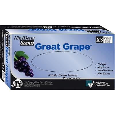 Innovative Healthcare Corporation NitriDerm Scents Great Grape Exam Glove Small NonSterile Nitrile Standard Cuff Length Fully Textured Blue Not Chemo Approved - 196100