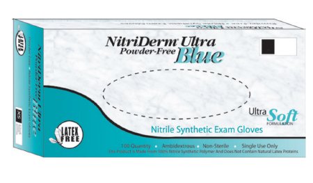 NitriDerm Ultra Blue - Exam Glove Medium NonSterile Nitrile Standard Cuff Length Fully Textured Light Blue Chemo Tested - 157200