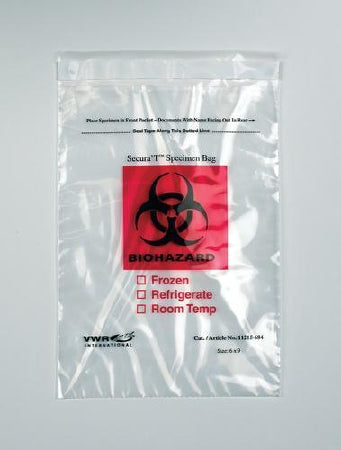 VWR - Specimen Transport Bag 9 X 12 Inch Adhesive Closure Biohazard Symbol / Storage Instructions NonSterile - 11215-682