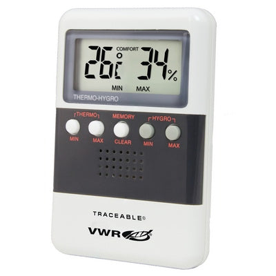 VWR International VWR Digital Thermometer / Hygrometer Fahrenheit / Celsius 32° to 122°F (0° to 50°C) Battery Operated - 35519-047