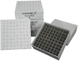 VWR CryoPro - Cryo Storage Box Fiberboard Box With Lid, 81 Place, Numbered Grid, 2 X 5 X 5 Inch For Mechanical Freezer Storage - 82007-162