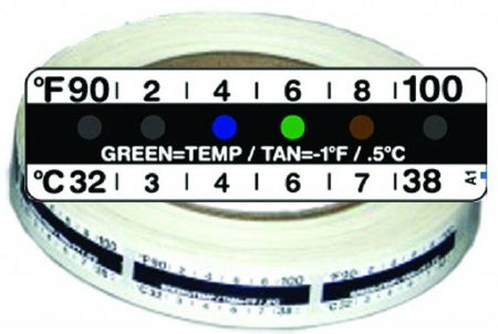 VWR International Therapak Specimen Temperature Monitor Strip Fahrenheit / Celsius 90° to 100°F (32 to 38°C) - 89171-046