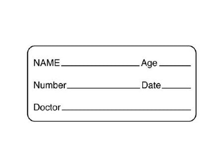 Shamrock Scientific - Pre-Printed / Write On Label Advisory Label White NAME _____ Age _____ / Number _____ Date _____ / Doctor _____ Black Patient Information 1 X 2-1/4 Inch - UPCR-6052
