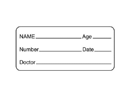 Shamrock Scientific Pre-Printed / Write On Label Communication Fill In NAME _____ Age _____ / Number _____ Date _____ / Doctor _____ White 1 X 2-1/4 Inch - UPCR-6052
