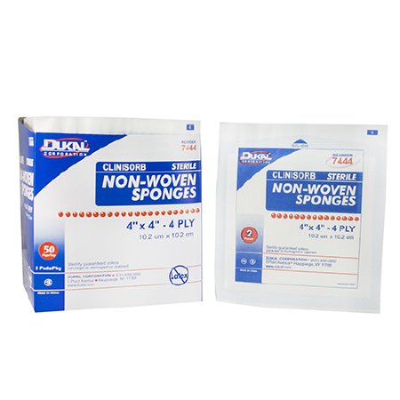 Dukal Clinisorb NonWoven Sponge Polyester / Rayon 4-Ply 4 X 4 Inch Square Sterile - 7444
