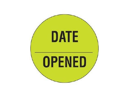 Shamrock Scientific Pre-Printed / Write On Label Communication Fill In DATE / _____ / OPENED Fluorescent Chartreuse 3/4 Inch Diameter - UPCR-9900