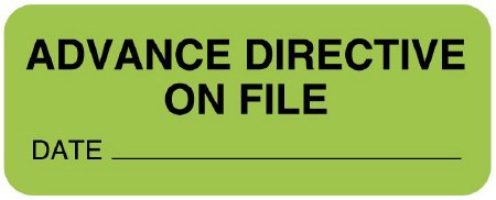 UAL - Pre-Printed Label Advisory Label Fluorescent Green Paper ADVANCE DIRECTIVE ON FILE / DATE _________ Safety and Instructional 7/8 X 2-1/4 Inch - ULMR298