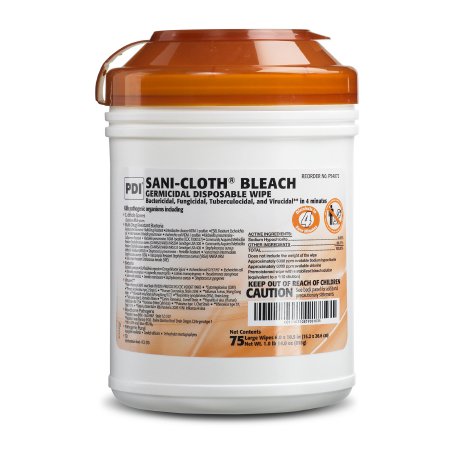 Sani-Cloth Bleach - Surface Disinfectant Cleaner Premoistened Germicidal Manual Pull Wipe 75 Count Canister Chlorine Scent NonSterile - P54072