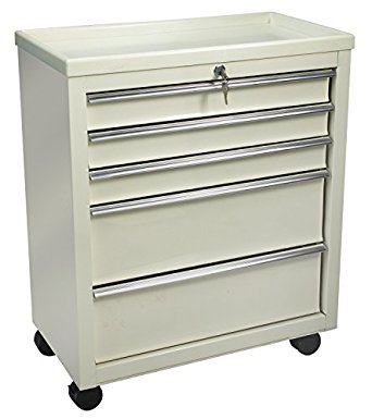 Lakeside Manufacturing Bedside Cart 13-1/4 X 24-1/2 X 29 Inch 5 Drawers Beige Cabinet, Tan Drawer, Silver Pull Color - BV05