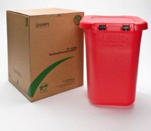 TakeAway Recovery System - Mailback Sharps Container 20-1/2 X 20-3/10 X 28 Inch 30 Gallon Red Base / Red Lid Horizontal / Vertical Entry Hinged Lid - 80030