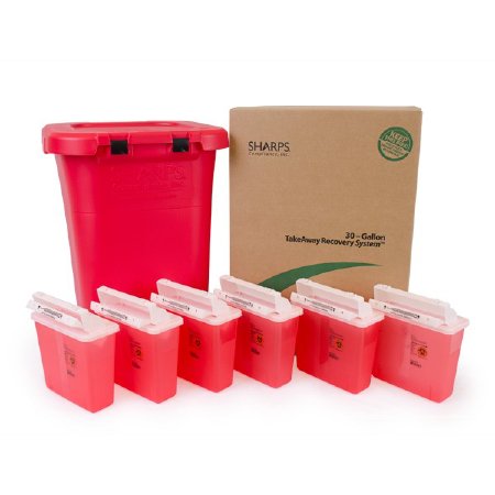TakeAway Recovery System - Medical Soft Waste Containers 5.4 Quart Translucent Red Base / Translucent Red Lid Horizontal / Vertical Entry Counter Balanced Door Lid - 83061