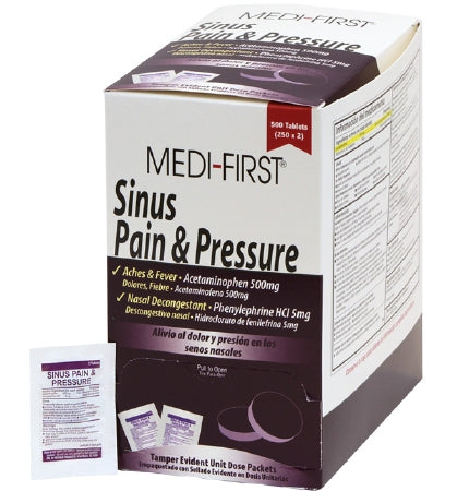 Medique Products Medi-First Cold and Sinus Relief 500 mg - 5 mg Strength Tablet 2/PK 500/Box - 81913