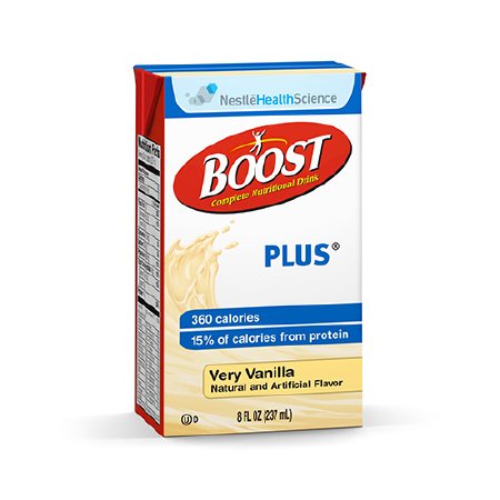 Nestle Healthcare Nutrition Boost Plus Oral Supplement Very Vanilla Flavor 8 oz. Tetra Brik Ready to Use - 10043900931385