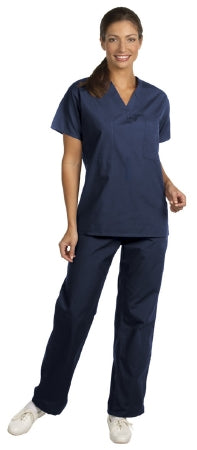 Fashion Seal Uniforms Scrub Shirt Large Navy Blue 1 Pocket Short Set-In Sleeves Unisex - 6694-L