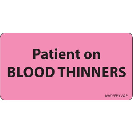 Precision Dynamics MedVision Pre-Printed Label Anesthesia Label PATIENT ON BLOOD THINNERS Fluorescent Pink 1-1/2 X 2-15/16 Inch - V07FP3332P