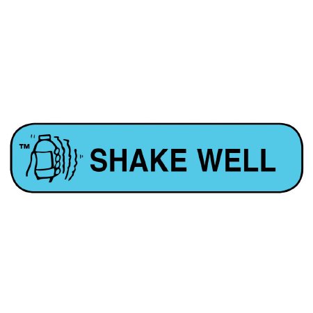 Apothecary Products - Pre-Printed Label Auxiliary Label Blue Paper SHAKE WELL Black Safety and Instructional 3/8 X 1-9/16 Inch - 40110