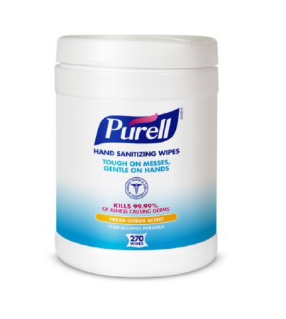 GOJO Purell Sanitizing Skin Wipe Canister BZK (Benzalkonium Chloride) Citrus Scent 270 Count - 9113-06