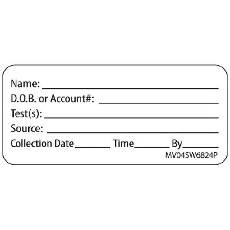 Precision Dynamics MedVision Pre-Printed / Write On Label Communication Fill In NAME: _________/D.O.B. OR Account#:________/Test(s)_________________/Source___________________/Collection Date____Time_____By_____ White 1 X 2-1/4 Inch - V04SW6824P