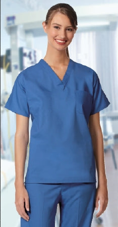 Fashion Seal Uniforms Scrub Shirt 4X-Large Ceil Blue 1 Pocket Short Set-In Sleeves Unisex - 6796-4XLG