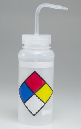 Bel-Art Products Labeled Wash Bottle Set Wide Mouth, 4 Color Low Density Polyethylene with Polypropylene Cap 500 mL - 117160009
