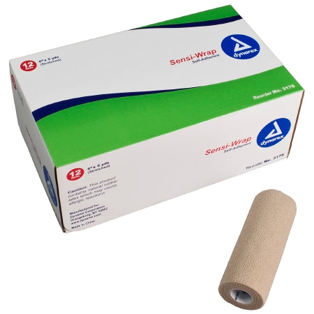 Dynarex Sensi-Wrap Cohesive Bandage 6 Inch X 5 Yard Standard Compression Self-adherent Closure Tan NonSterile - 3176
