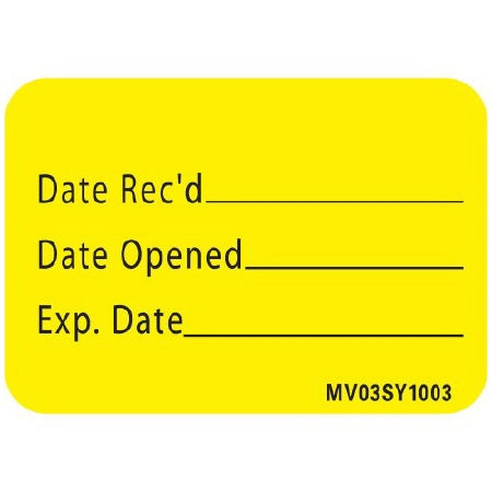 Precision Dynamics MedVision Pre-Printed / Write On Label Communication Fill In DATE RECD______/Date Opened_____/Exp. Date Yellow 1 X 1-7/16 Inch - V03SY1003