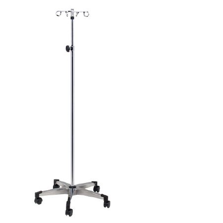 Clinton Industries - IV Pole Ram Horn Hooks 4-Hook 4 Legs Cast Aluminum Base, Dual Wheel Casters, 23 Inch Base Diameter - IV-354