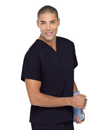 Landau Uniforms - Scrub Shirt Small Navy Blue 1 Pocket Short Sleeve Unisex - 71221NAVYSML