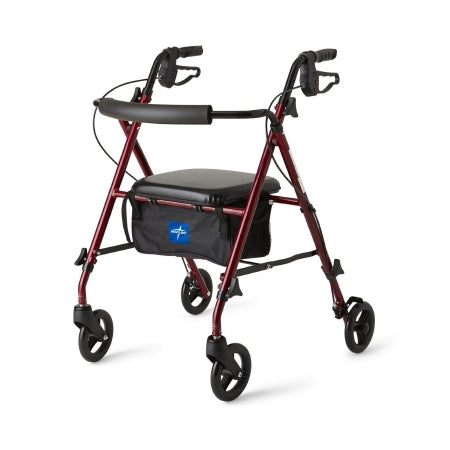 Freedom - 4 Wheel Rollator Burgundy Adjustable Height / Lightweight / Folding Aluminum Frame - Medline - MDS86825SLR