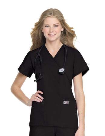 Landau Uniforms - Scrub Shirt Medium Black 2 Pockets Short Sleeve Female - 70224BLACKMEDIUM