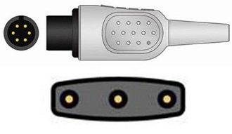 Sage Services Group Sage Services ECG Trunk Cable 6-Pin Connector Monitor Side, 3 Lead, 2.2m - T11-03-30