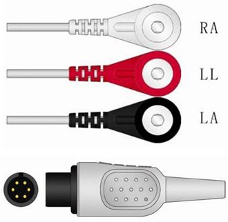 Sage Services Group Sage Services ECG One Piece Cable 6-Pin Connector Monitor Side, 3 Lead, Snap, 2.5m - A11-03S