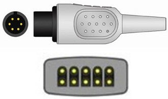 Sage Services Group Sage Services ECG Trunk Cable 6-Pin Connector Monitor Side, 3/5-Lead Shielded, 3.0 m - T04-05-30