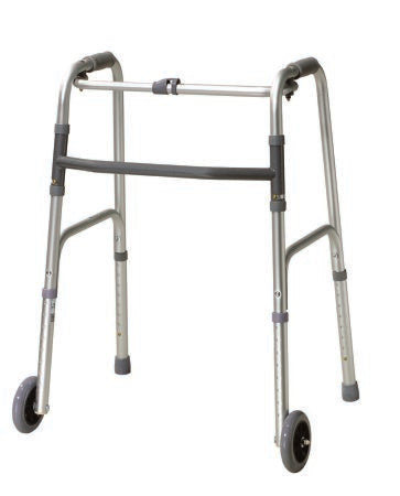 Fabrication Enterprises - Dual Release Folding Walker Adjustable Height Aluminum Frame 350 lbs. Weight Capacity 32 to 39 Inch Height - 43-2120