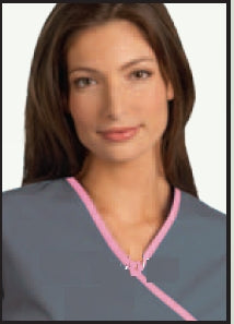 Fashion Seal Uniforms Scrub Shirt Medium Pewter / Pretty Pink 2 Pockets Short Set-In Sleeves Female - 7599-