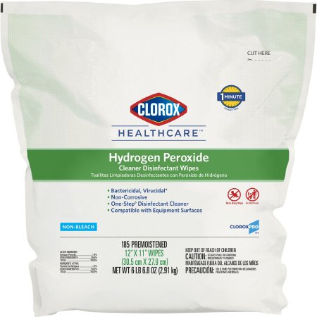 Clorox Healthcare - Surface Disinfectant Cleaner Premoistened Peroxide Based Manual Pull Wipe 185 Count Pouch Unscented NonSterile - 30827