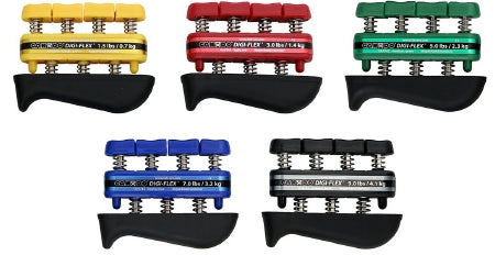 Fabrication Enterprises CanDo Digi-Flex Finger Exerciser Set Cando Digi-Flex Yellow, Red, Green, Blue, Black - 10-0745