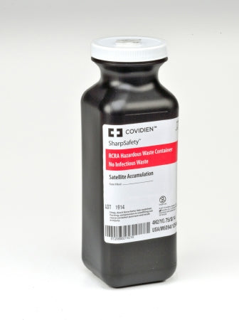 Cardinal SharpSafety RCRA Waste Container 10 H X 3-1/2 W X 3-1/2 D Inch 1.5 Quart Black Base / White Lid Vertical Entry Screw Lid - 8601RC