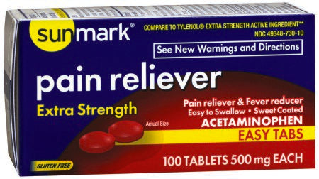 McKesson sunmark Pain Relief 500 mg Strength Acetaminophen Tablet 100 per Bottle - 49348073010