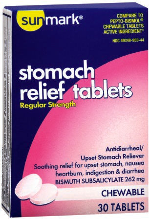 McKesson sunmark Anti-Diarrheal 262 mg Strength Chewable Tablet 30 per Box - 49348095344